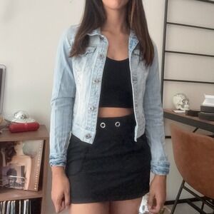 Mudd Denim Jacket Medium Light Wash Distressed Ripped‎ Jean Jacket Casual